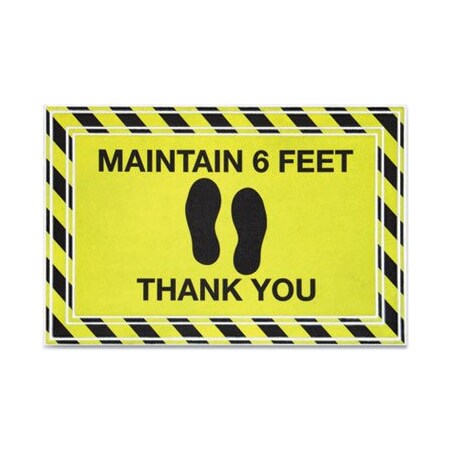 Apache Mills , MESSAGE FLOOR MATS, 24 X 36, BLACK/YELLOW, inMAINTAIN 6 FEET THANK YOUin 3984528782X3